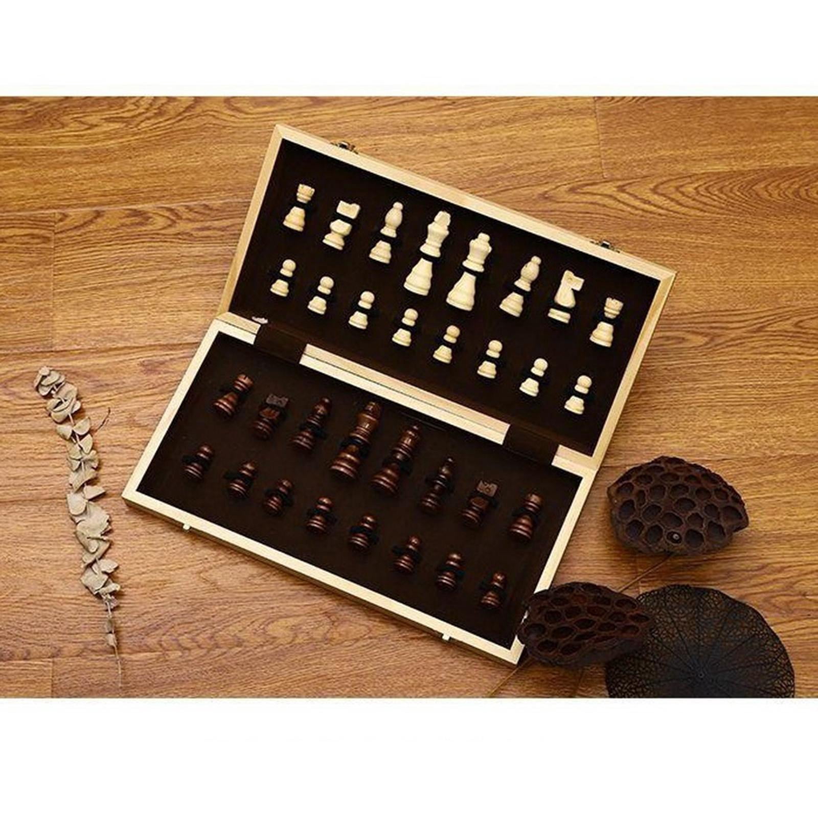 LeeQinersw Wooden International Chess Set Foldable Chess Board Storage Space Chessboard 32x M