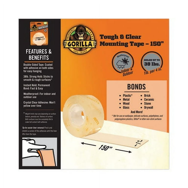 Tough & Clear Double-Sided Mounting Tape, Permanent, Holds Up to 0.25 lb per Inch, 1 Tough & Clear Double-Sided Mounting Tape, Permanent, Holds Up to 0.25 lb per Inch, 1