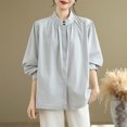 thumbnail image 2 of Cleaning Cotton Linen Shirts for Women Summer Long Sleeve Stand Collar Tee Shirts Button Down Tunics Blouse Front Pleated Tee Shirts Lightweight Loose Dressy Casual Work Tops Trends 2025, 2 of 4