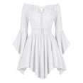 thumbnail image 6 of WOYY Little Girls Off The Shoulder Medieval Dress Bell Sleeve Asymmetrical Swing Dresses, White, 6 of 6