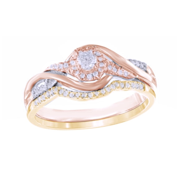 AFFY White Natural Diamond Frame Swirl Bridal Ring Set In Solid Gold (0.25 Cttw)