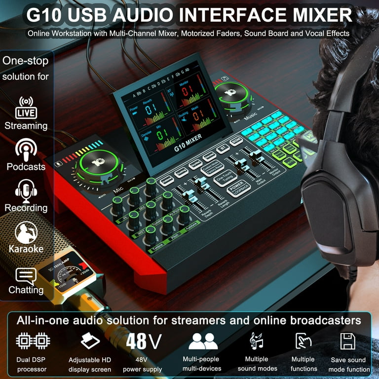 Afbestille grundlæggende Opbevares i køleskab USB Audio Interface with Mixer & Vocal Effects, tenlamp G10 Multi-Channel Sound  Mixer Board Voice Changer, All-in-one XLR Studio DJ Mixer Equipment for  Phone PC Online Live Streaming Podcast Recording - Walmart.com