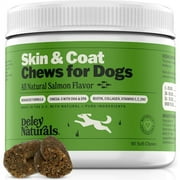 Deley Naturals Fish Oil for Dogs Skin and Coat - Itch Reliefs for Dogs with Omega 3 Fish Oil, DHA, EPA, Biotin, Collagen and Zinc - Dog Supplements for Shiny Coat & Allergies - 90 Chews Dog Vitamins