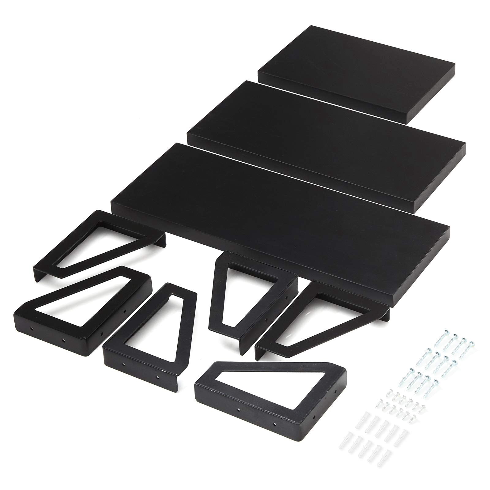 Americanflat Black Floating Shelves Set of 3 - Composite Wood Wall Mounted with Metal Brackets Display Ledges for Bedroom, Living Room, Bathroom, Kitchen, and Office