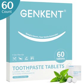 GENKENT Toothpaste Tablets with Hydroxyapatite, 60 Pack Individually Wrapped Chewable Toothpaste Tablets, Fluoride & Plastic Free, Eco & Travel Friendly, Peppermint Scent