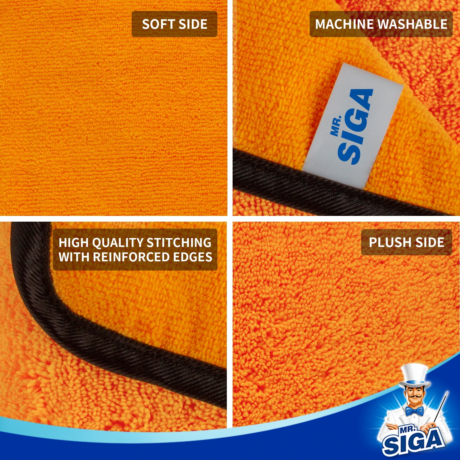 MR.SIGA Professional Premium Microfiber Towels for Cars, Dual-Sided Car Washing and Detailing Towels, Gold,12 Pack