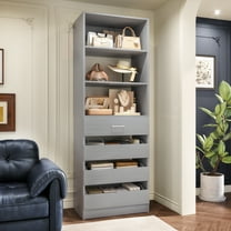Homieasy Space-Saving Modular Closet Organizer System with 4 Drawers & Adjustable Shelves - Wood Storage Cabinet for Bedroom/Entryway, Easy Assembly Tall Wardrobe Unit in Gray Finish