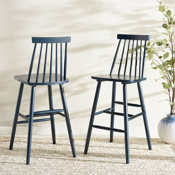 Safavieh Beaufort Scandinavian High Back Wood Stools, Navy (Set of 2)