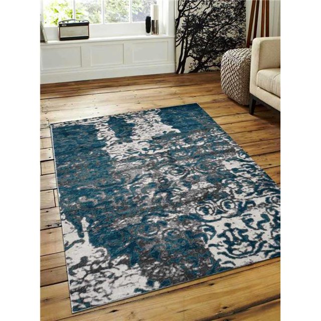 Get My Rugs MX0017M3203A53 6 ft. 7 in. x 9 ft. Machine Woven Polypropylene Area Rug, Turkish Floral - Silver Blue