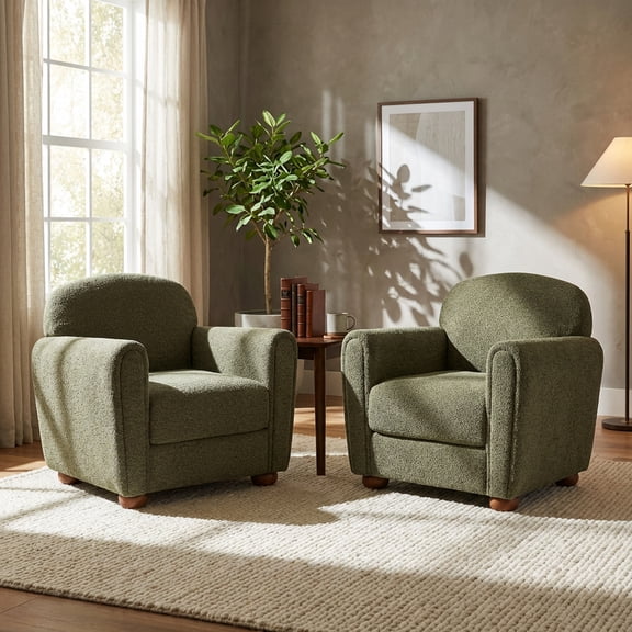 Christopher Knight Home 33" Upholstered Accent Chair, Modern Lounge Chair with Round Legs, Olive Green, Set of 2