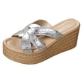thumbnail image 6 of Rokment Women's Metallic Platform Wedge Dress Slip on Sandals Trendy Casual Leather Open Toe Chunky High Heeled Dressy Summer Shoes for Ladies Silver Size 7.5, 6 of 8