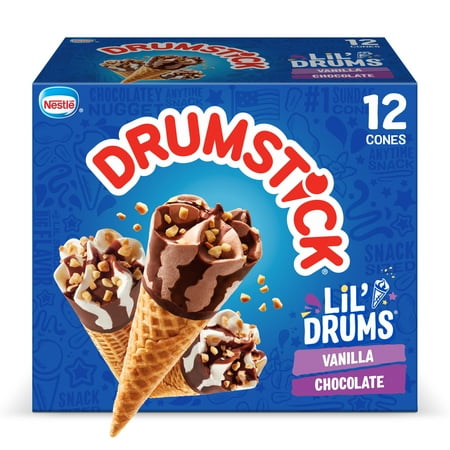 Drumstick Lil' Drums Vanilla & Chocolate Ice Cream Sundae Cones, Kosher, 12 Count