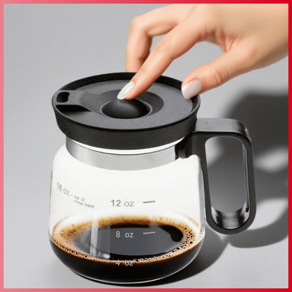 2026 New 16 Oz Glass Coffee Mug That Looks like a Coffee Pot Style Shape, Mini Heatproof Large Capacity Clear Cup with Travel Lid & Straw for Hot Teas, Hot Chocolate, Office Desk Gift