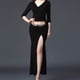 thumbnail image 3 of Suave mujer señora chica ropa de baile separada danza del vientre gimnasio ropa de práctica falda superior (negro L), 3 of 6