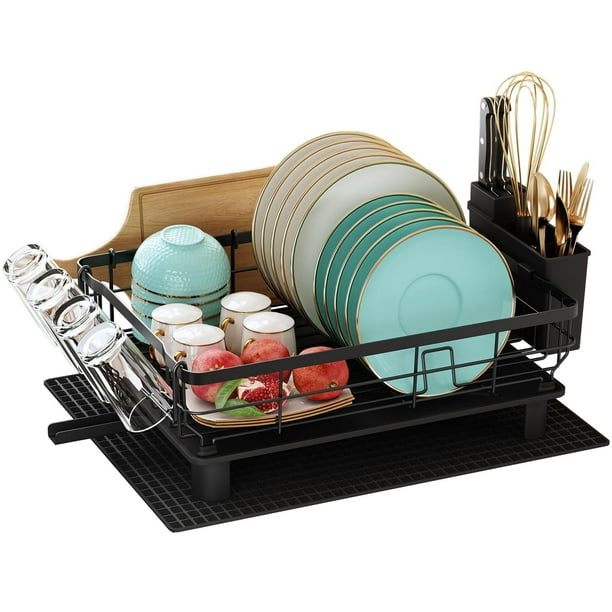 Escurridor de Trastes Acero Inoxidable para Encimera de Cocina con Drenaje, Escurridor de Platos con Soporte para Tazas, Utensilios, Tabla de Cortar y Alfombrilla de Secado