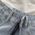 thumbnail image 3 of Women Summer High Waist A-Line Denim Shorts Korean Style Vintage Ripped Holes Frayed for Raw Hem Wide Leg Short Jeans Pants with Pockets dark grey, 3 of 4