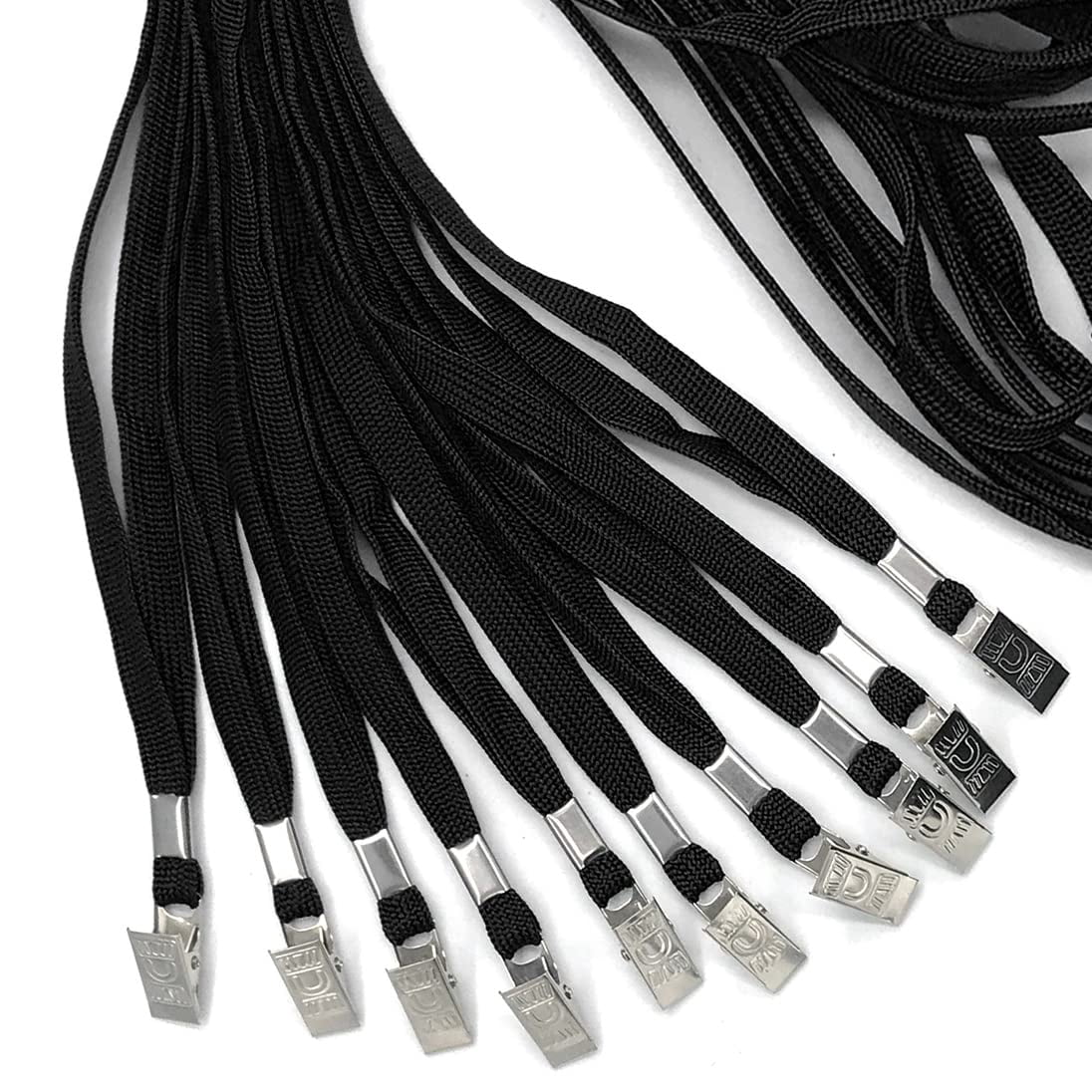 Black Lanyards 100 Pack Bulk Badge With Clip Neck Flat Lanyard Bulldog
