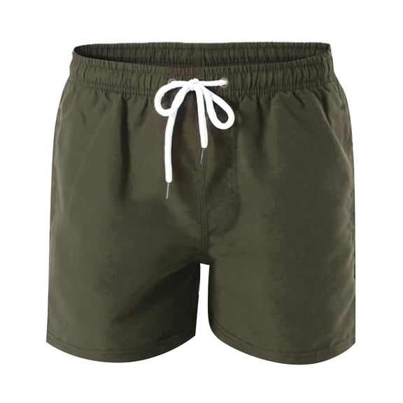 Bainana Men'S Beach Shorts Solid Color Elastic Waist Straight Leg Shorty Casual Lightweight Mens Summer Outdoor Sport Fitness Swimwear Army Green Size L