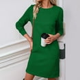 thumbnail image 3 of Busydd Women Dresses Solid Color Round Neck Fall Dress Trendy Long Sleeve Dress for Women Comfortable Mini Women's Casual Dresses with Pockets M, 3 of 4