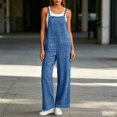 thumbnail image 2 of Casual Wide Leg Overalls for Women, Loose Fit Sleeveless Jumpsuits, Buckle Up Wide Leg Jumpsuit, Denim Bib Baggy Barrel Jeans Y2k Denim Boyfriend Harem Pants, Summer Fall Outfits,BlueXXL, 2 of 6