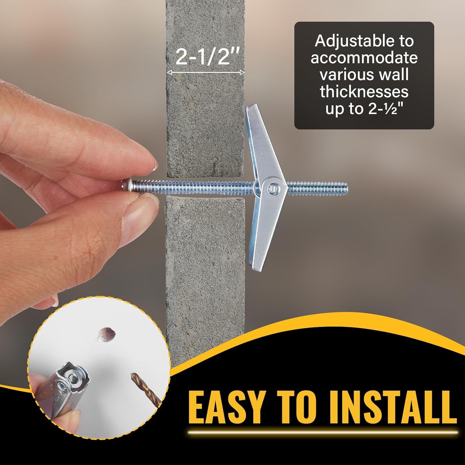 28PCS Heavy Duty Toggle Bolts and Wing Nuts Kit, 3 Sizes (1/4" 3/16" 1/8") Hollow Wall Anchors for Drywall, Plaster & Ceiling, Butterfly Anchors for Hanging TV Mount, Shelves, Heavy Mirrors