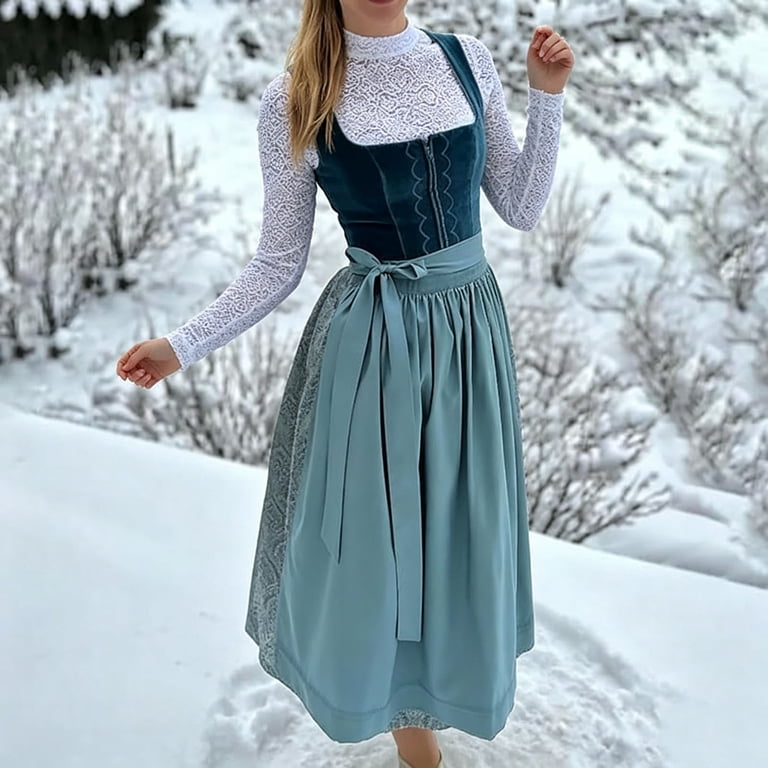 Yxbdin Dirndl Dress for Women Maxi Length Bavarian Outfits Trendy Zip Front Flowy Oktoberfest Costume Elegant Corset Bodice Fashion Clothing