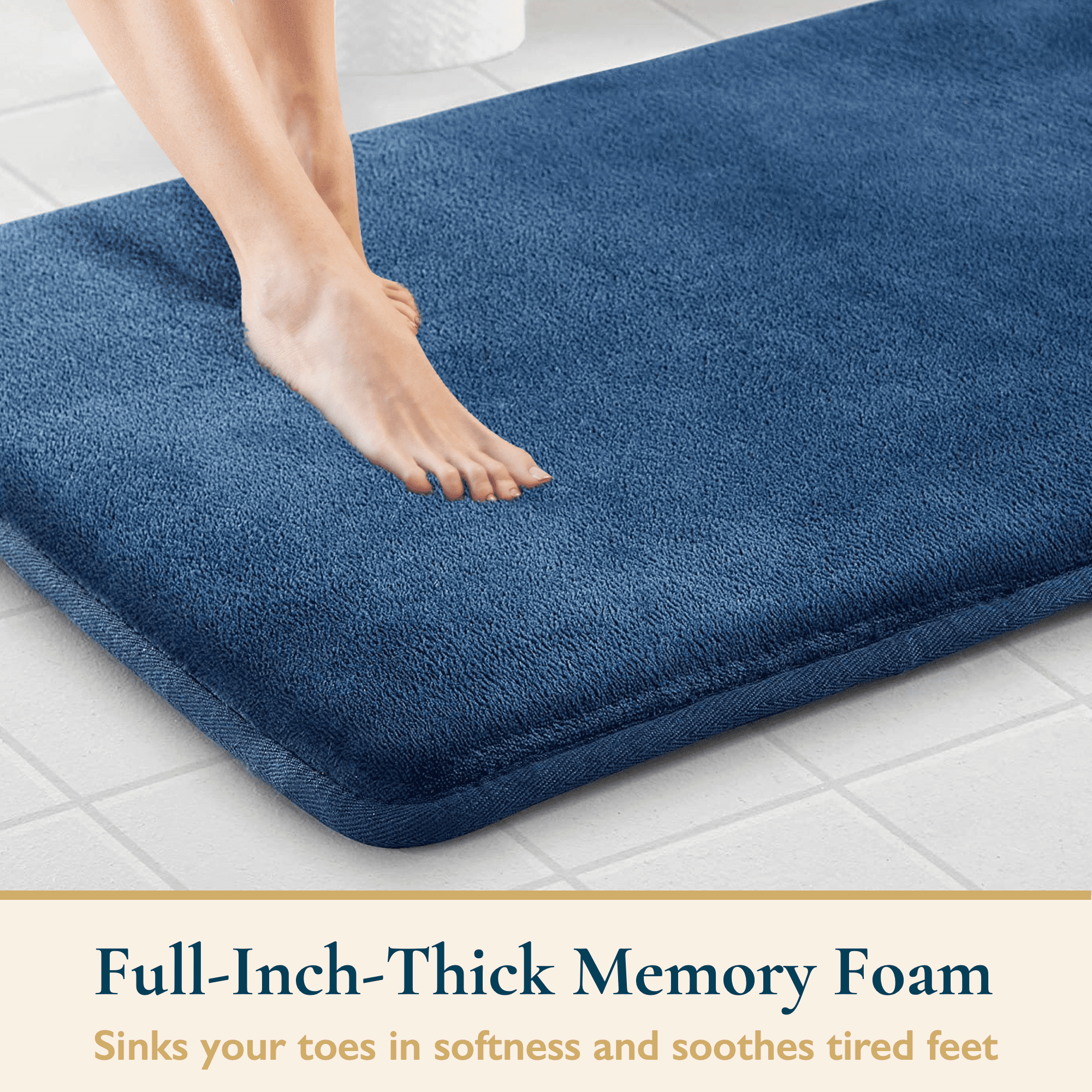 Inyahome Memory Foam Bath Mat Diamond Ultra Soft Velvet Non-Slip Better  Durable Bath Rugs Machine Washable Bath Room Carpet Navy