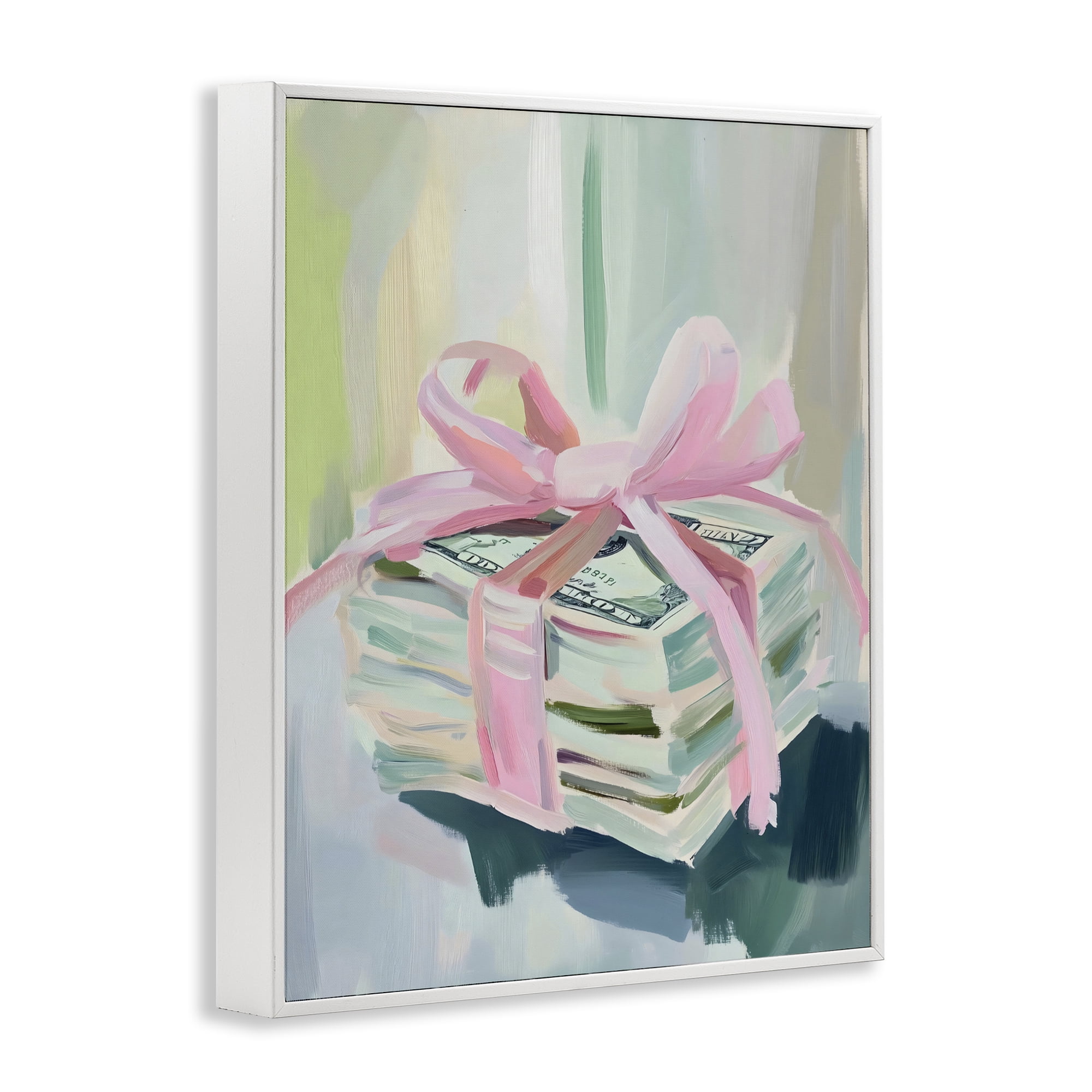 Stupell Industries Pink Bow Cash Bundle White Framed Giclee Art, design by The Prints Vibe