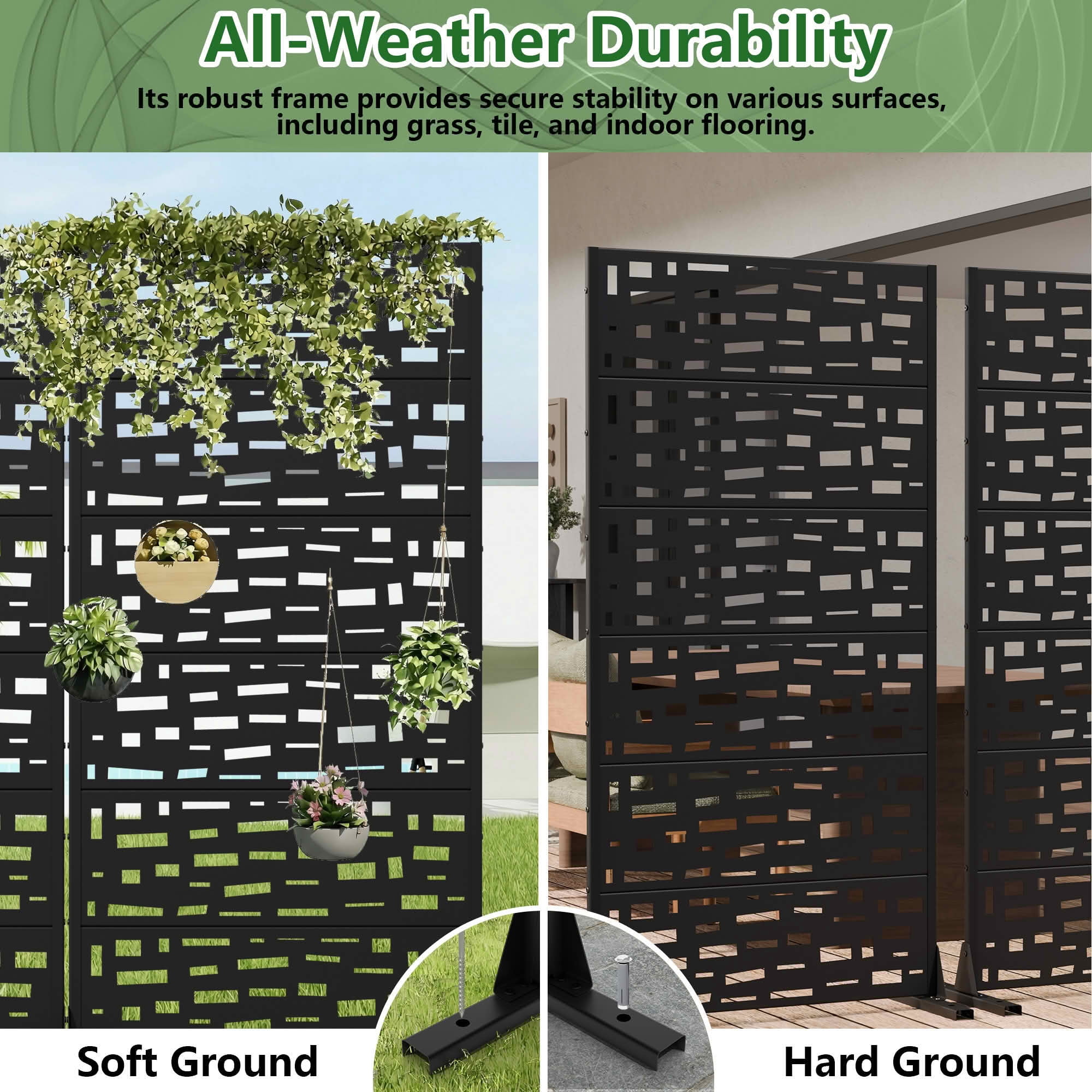 MAYEERTY 72X35" Metal Outdoor Black Privacy Screen for Backyard & Garden, 6 Piece Set, Double‑sided Installation