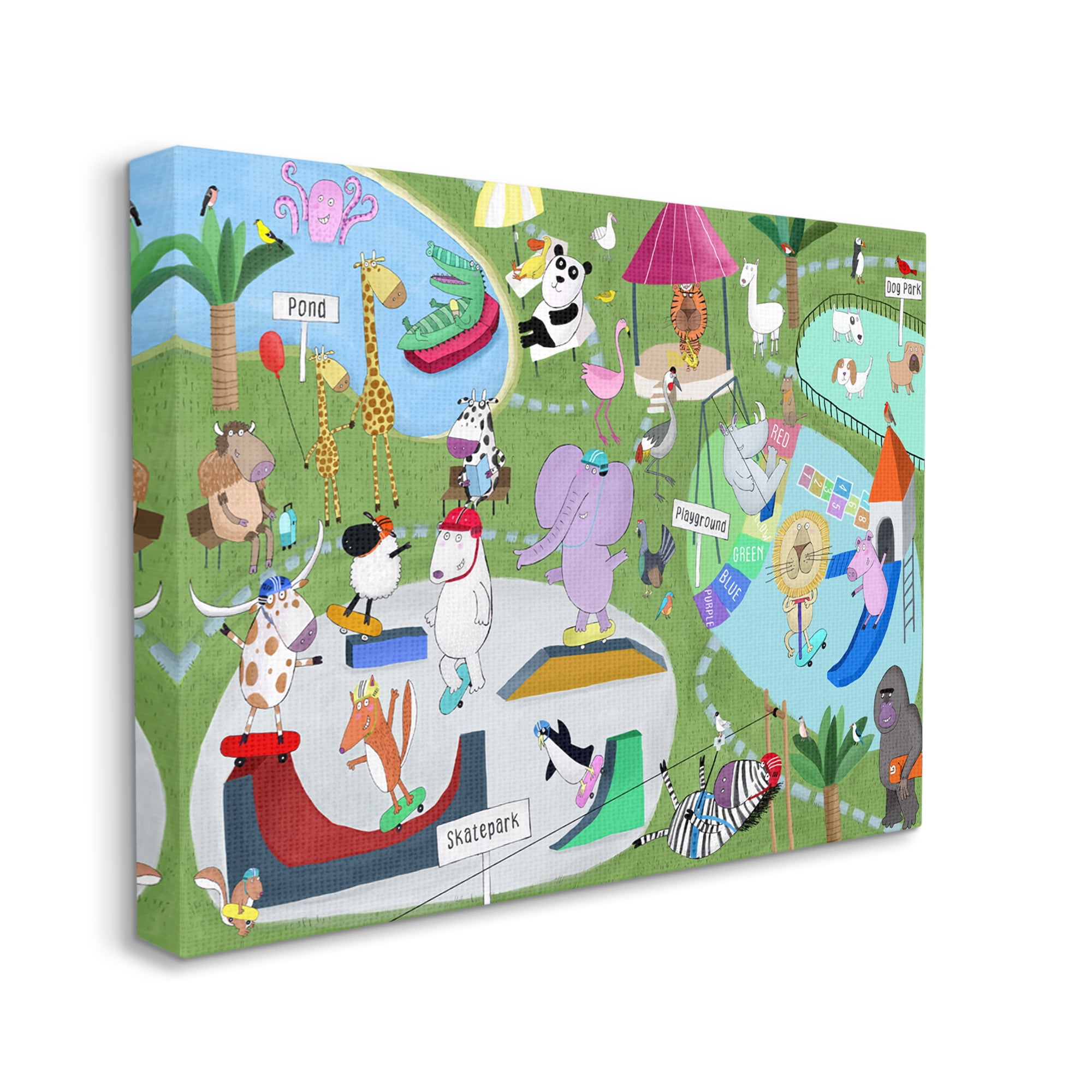 Stupell Industries Animals in Skateboard Park Animals & Insects Painting Gallery Wrapped Canvas Print Wall Art, 30 x 24