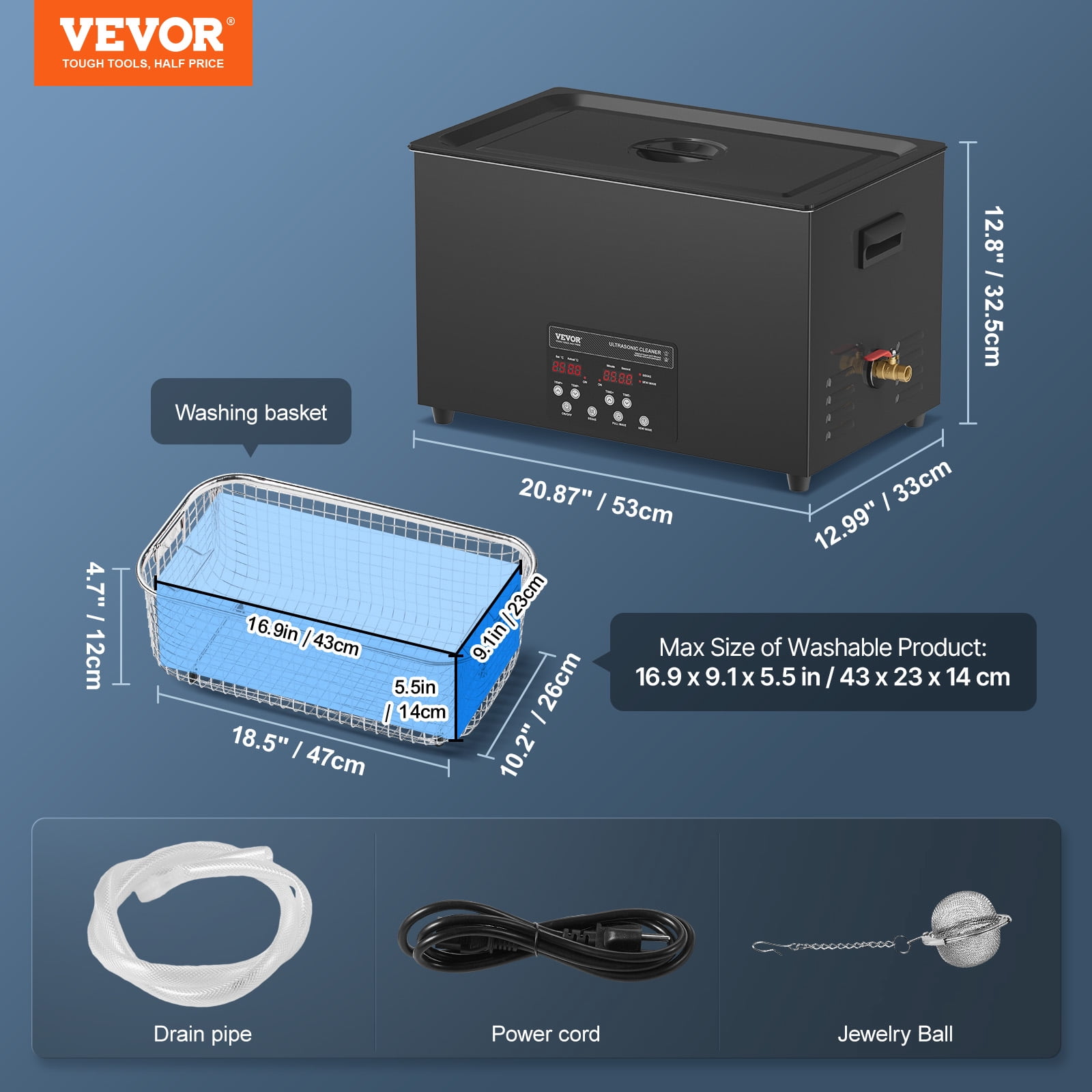 VEVOR 30L Ultrasonic Cleaner, 600W Digital Ultrasonic Cleaning Machine with Upgraded Degassing and Gentle Mode, 40kHz Industrial Ultrasound Cleaner with Timer and Heater for Retainer Jewelry Tools