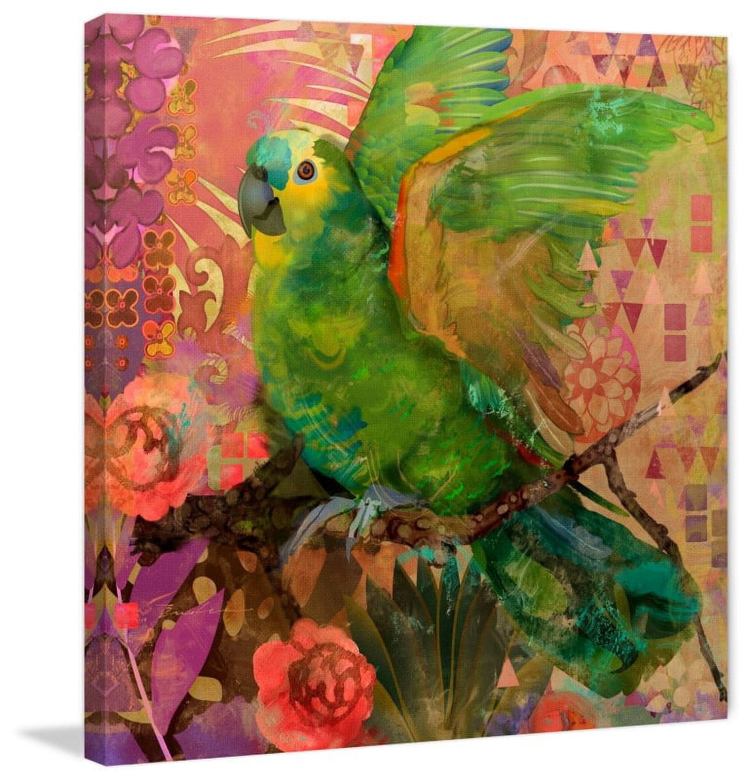 "Great Green Parrots" Painting Print on Wrapped Canvas