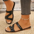thumbnail image 4 of ShiShine Womens Flat Slide Sandals Cross Strap Comfortable Wide Width Casual Walking Beach Summer Slip On Sandals, 4 of 9