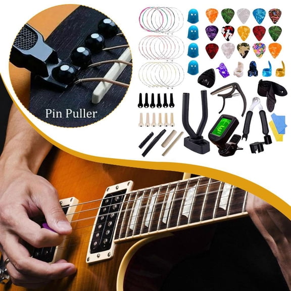 FurNest 48-66 Pcs Guitar Accessories Kit Guitar Changing Tool String Pick Capo T