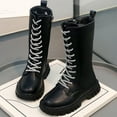 thumbnail image 5 of Miluxas Girls Leather Lace-up Waterproof Side Zipper Mid Calf Combat Riding Winter Princess Boots Casual Versatile Boots (Toddler/Little Kid/Big Kid) Black 1.5(35), 5 of 8