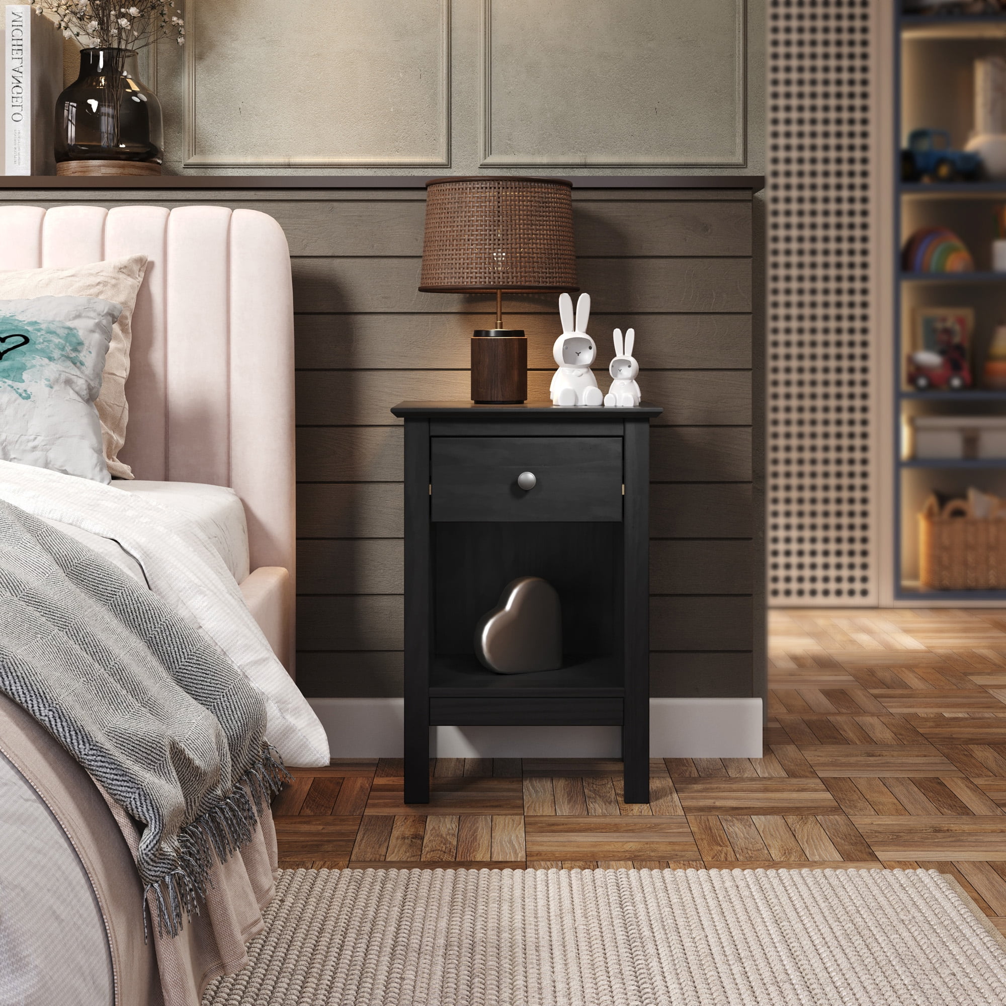 Jela One Drawer End Table/Nightstand Black