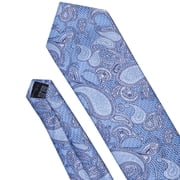 Barry.Wang Paisley Tie Fashion Set Hanky Cufflinks Clip Neckties for Men Woven Silk Wedding Party Festival Sky Blue 5PC