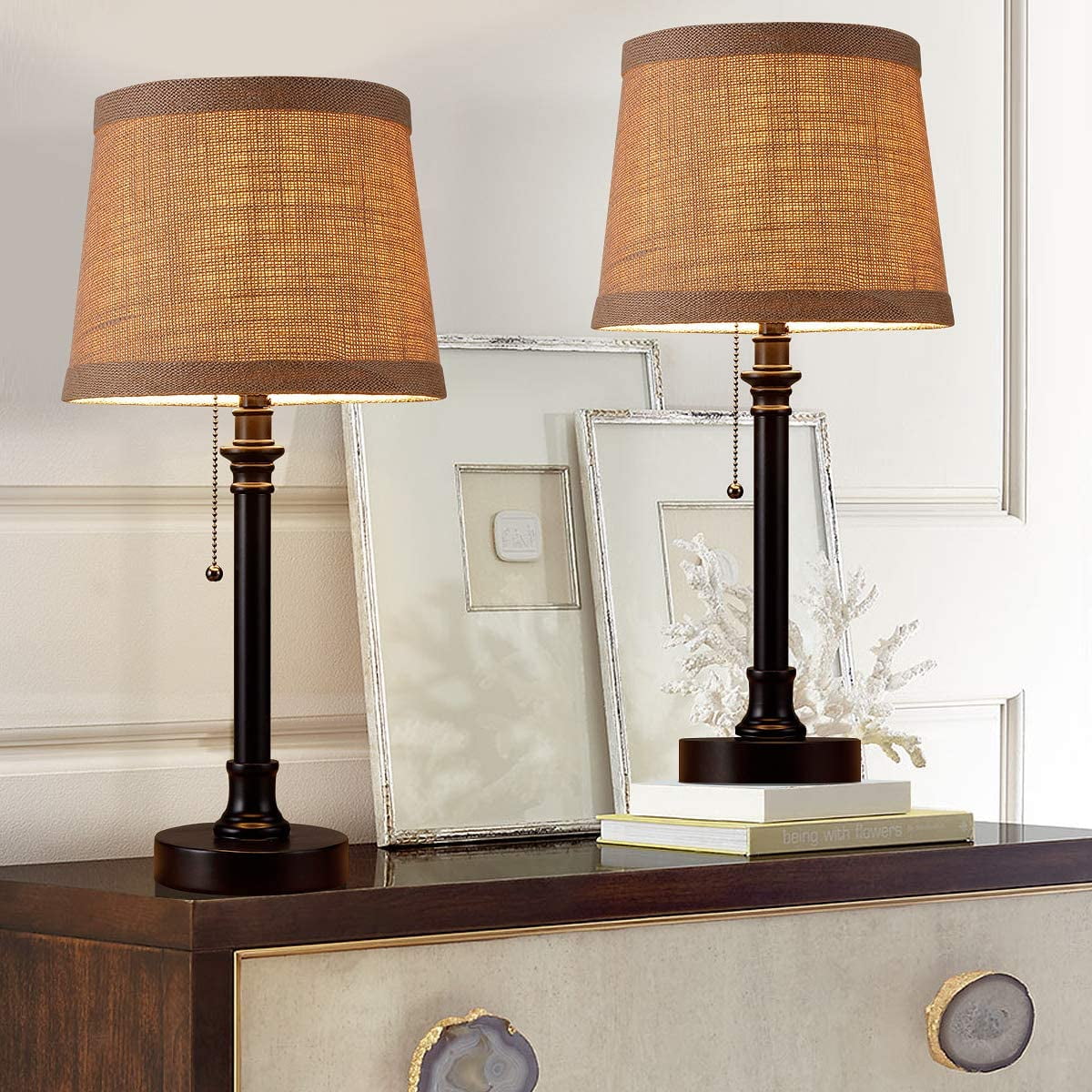 Maria Rustic Table Lamp Set Of 2 Bedside Desk Lamp Reading Table Lamp Sets For Bedroom Living Room Study 20 Dark Brown Walmartcom Walmartcom