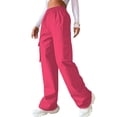 thumbnail image 2 of WCMZJ Women's High Waisted Cargo Pants Baggy Trendy Hiking Parachute Pants with Pockets Y2K Cargo Trousers Hot Pink XL, 2 of 6