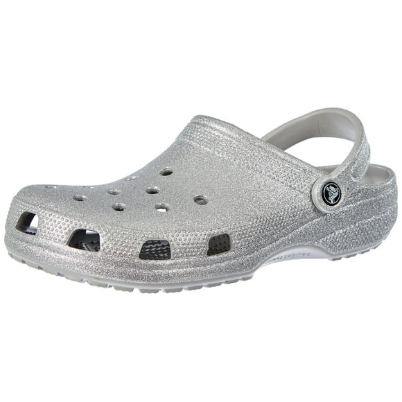 Crocs Unisex-Child Classic Glitter Clogs Sparkly Shoes for Kids, Silver, 9 Toddler