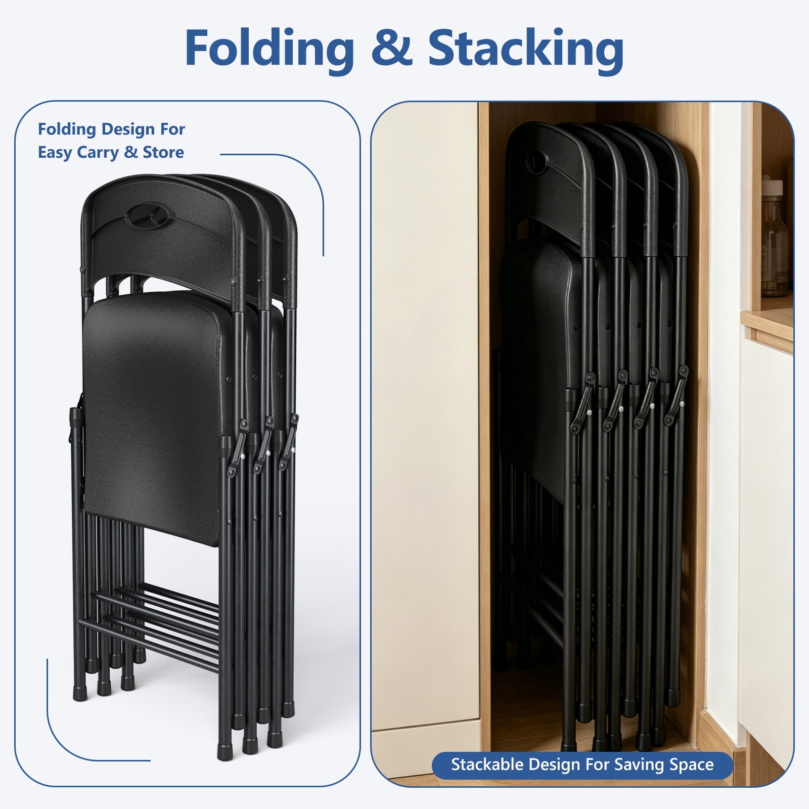 HaiCube 6 Pack Portable Plastic Folding Chair with Back Support, Heavy Duty Steel Frame, Indoor Outdoor for Party Wedding Office Patio, Black