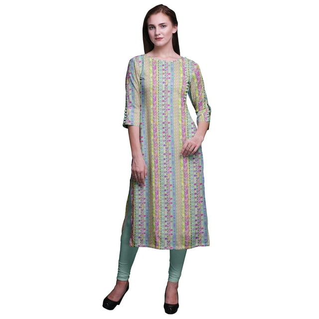 Bimba Kurtis Droit Imprimé pour Femmes Robe Tunique d'Été Manches 3/4
