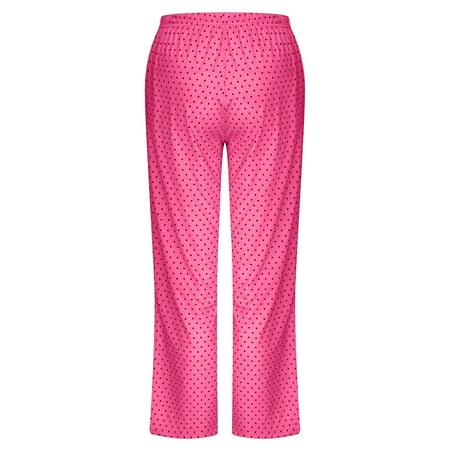 

Women Casual Trousers With Pockets Elasticity Wave Point Drawstring Pajamas