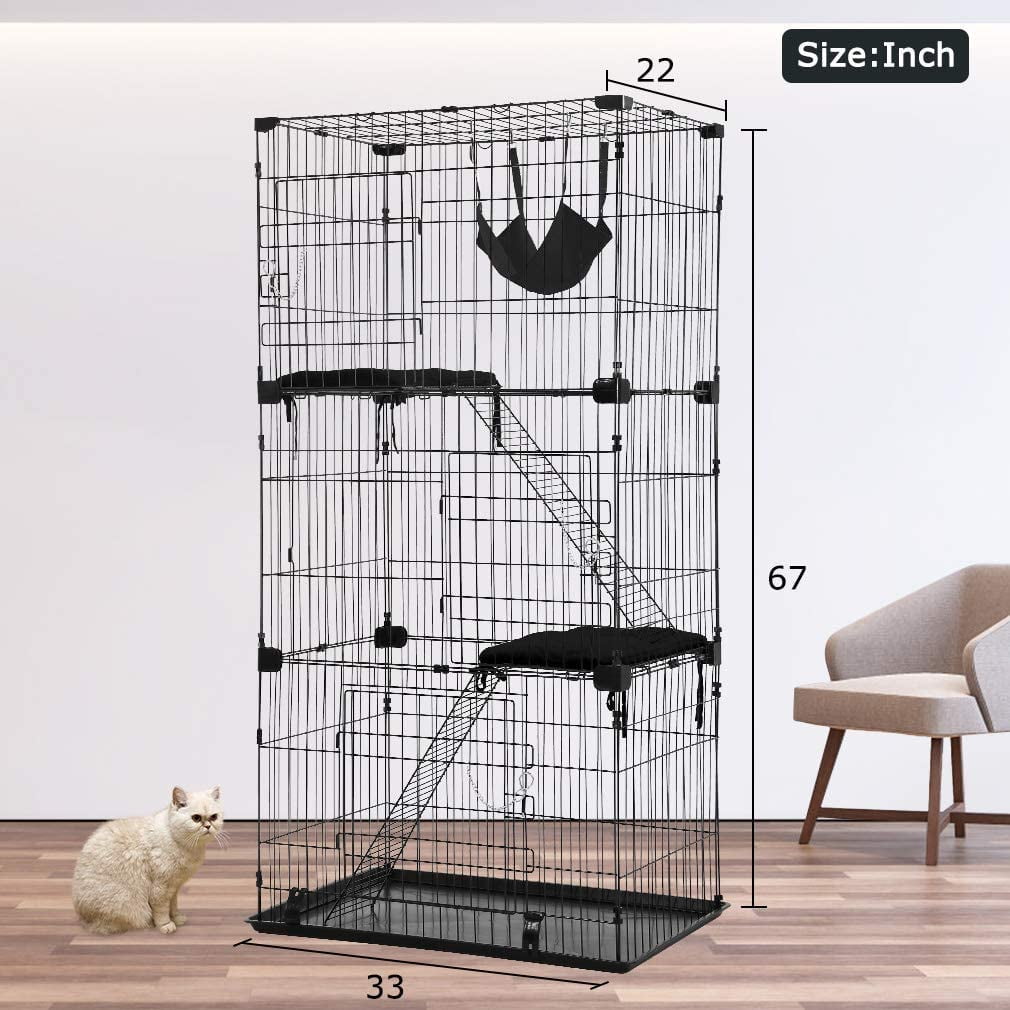 Cat Cage Playpen Kennel Crate 67 Inchs Height Cat House Furniture Chinchilla Cage Pet Enclosure with 3 Front Doors 2 Ramp Ladders 2 Resting Platforms Beds Tray Hammock Cage for Cats 