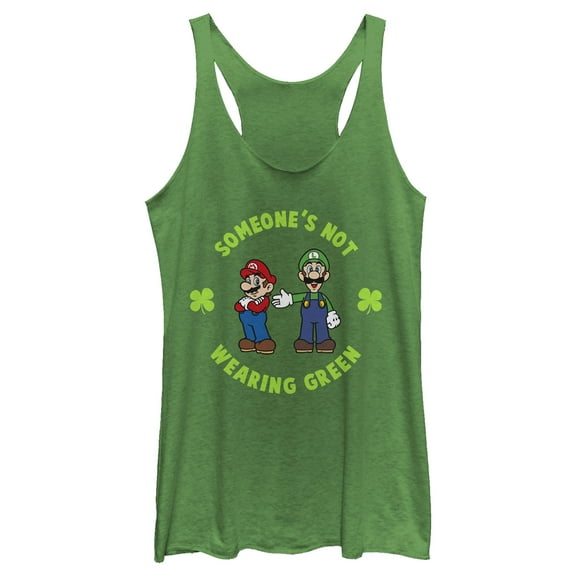 Women's Nintendo Super Mario and Luigi St. Patrick's Not Wearing  Racerback Tank Top Envy Green X Small