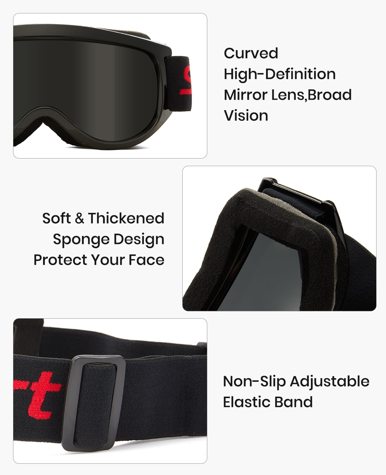Cyxus Ski Goggles for Men Women 100% UV Protection OTG Snowboard VTL12%（Black Frame Gray Lens）