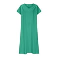 thumbnail image 5 of Mohiass Womens Summer V Neck Solid Color Linen Loose Fit Sundress Fashion Short Sleeve Flowy Vacation Beach Maxi Dress Dark Green 2XL, 5 of 5