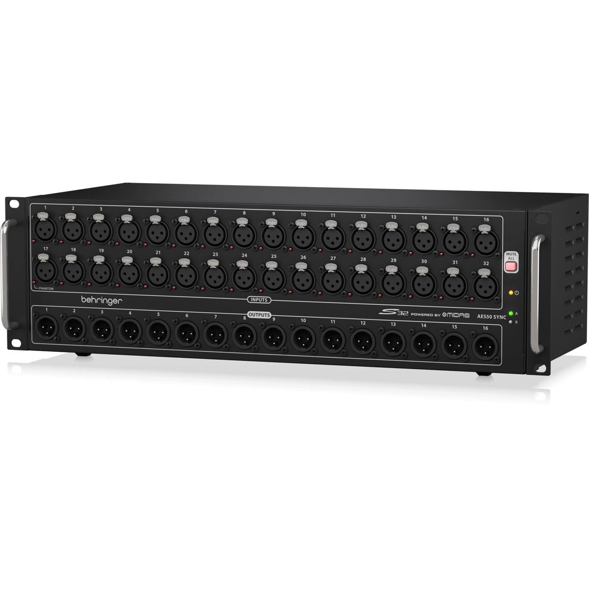 Behringer S32 I/O Box with 32 Remote-Controllable MIDAS Preamps, 16 Outputs and AES50 Networking featuring KLARK TEKNIK SuperMAC Technology