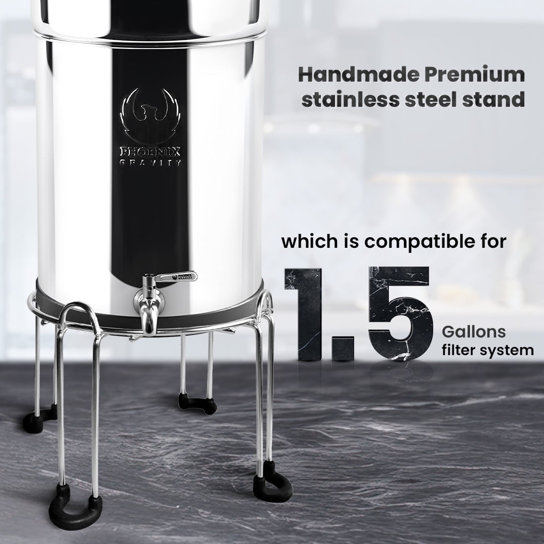 Phoenix Gravity Stainless Steel Stand - Specially Designed for 1.5 Gallons Water Filter Systems,Compatible with Berkey,Waterdrop,Purewell, & Other Countertop Water filter systems.