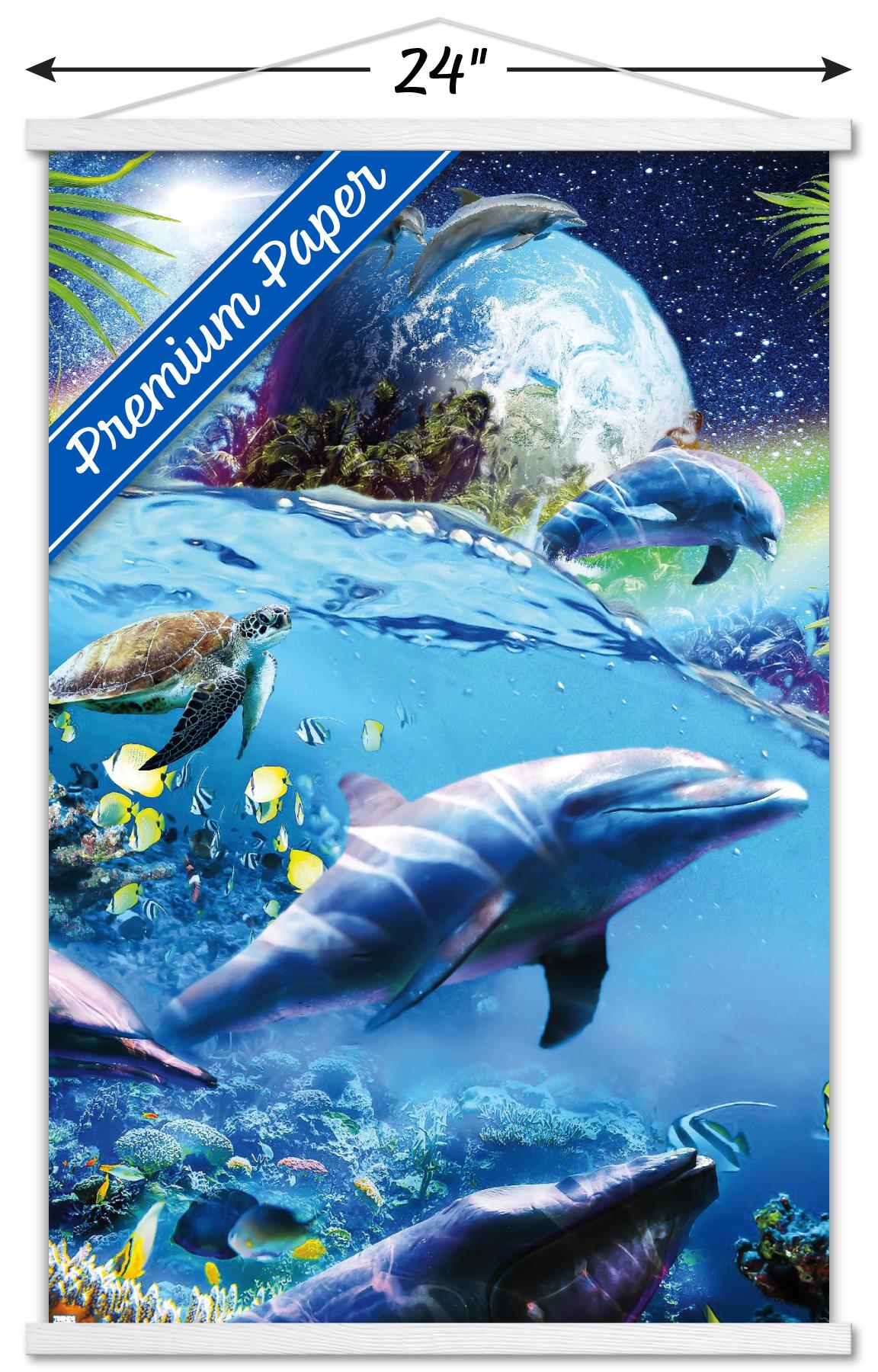 James Booker - Space Dolphins Wall Poster with Magnetic Frame, 22.375" x 34"